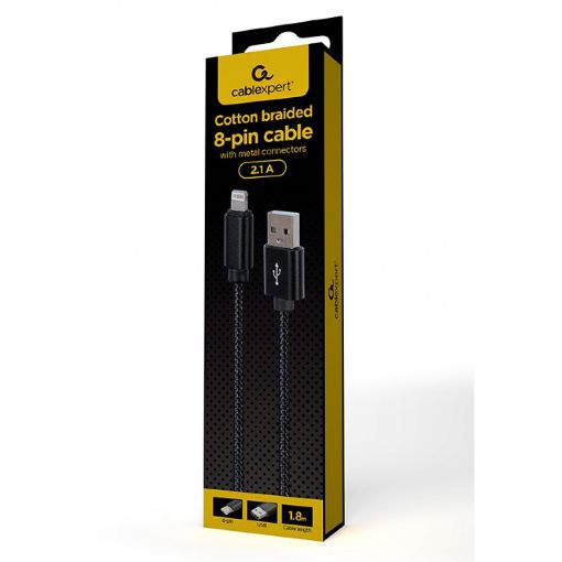 Εικόνα της Καλώδιο Cablexpert USB-A Male to Lightning Male Cotton Braided 1.8m Black CCDB-MUSB2B-AMLM-6