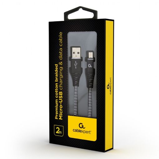 Εικόνα της Καλώδιο Cablexpert USB-A Male to Micro USB Male Premium Cotton Braided 2m Black/White CC-USB2B-AMMBM-2M-BW