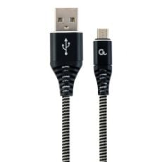 Εικόνα της Καλώδιο Cablexpert USB-A Male to Micro USB Male Premium Cotton Braided 2m Black/White CC-USB2B-AMMBM-2M-BW