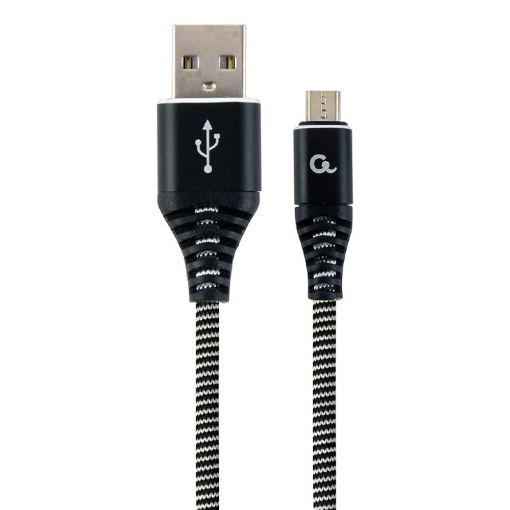Εικόνα της Καλώδιο Cablexpert USB-A Male to Micro USB Male Premium Cotton Braided 2m Black/White CC-USB2B-AMMBM-2M-BW