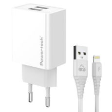 Εικόνα της Φορτιστής Powertech 2x USB-A με καλώδιο Lightning 12W White PT-1325