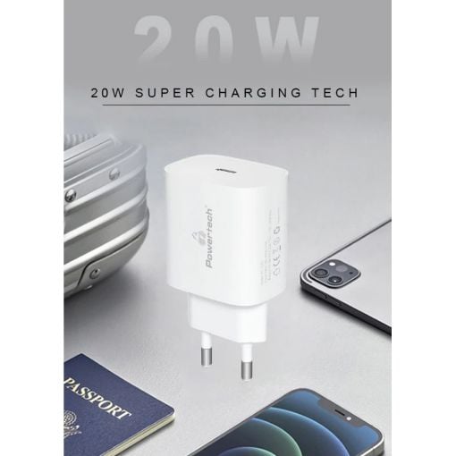 Εικόνα της Φορτιστής Powertech USB-C PD 20W White PT-1091