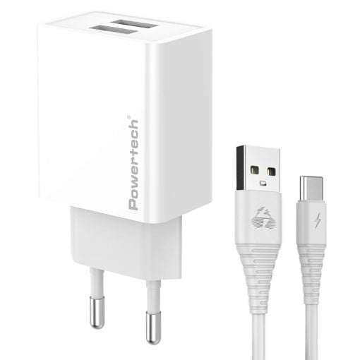 Εικόνα της Φορτιστής Powertech 2x USB-A με Kαλώδιο 12W White PT-1324