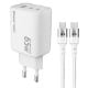 Εικόνα της Φορτιστής Powertech USB-A & 2x USB-C με Καλώδιο GaN 65W White PT-1415