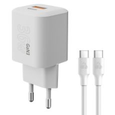 Εικόνα της Φορτιστής Powertech USB-A & USB-C με Καλώδιο GaN 36W White PT-1351