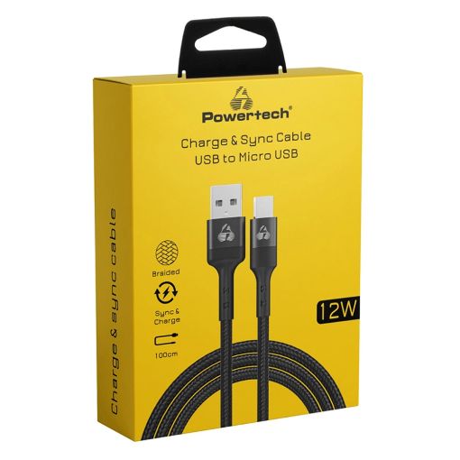 Εικόνα της Καλώδιο Powertech USB-A Male to Micro USB Male 12W 1m Black PTR-0125