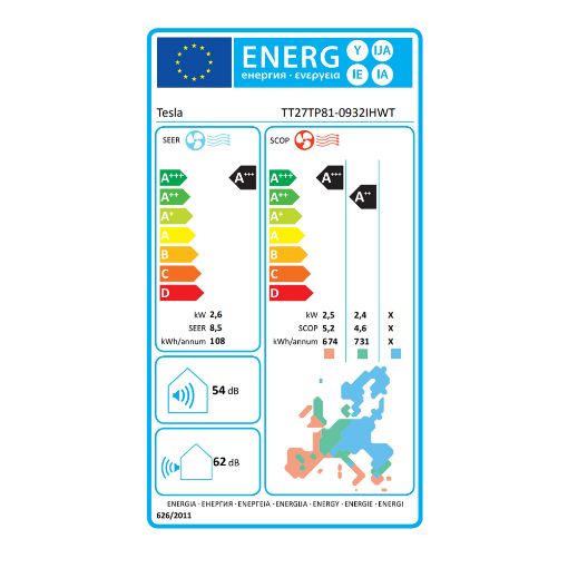 Εικόνα της Κλιματιστικό Inverter Tesla Advance TT27TP81-0932IHWT WiFi 9000 BTU A+++/A+++ White