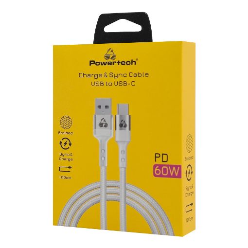 Εικόνα της Καλώδιο Powertech USB-A Male to USB-C Male 60W 1m White PTR-0160