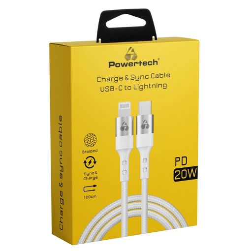 Εικόνα της Καλώδιο Powertech USB-C Male to Lighting Male 20W 1m White PTR-0127