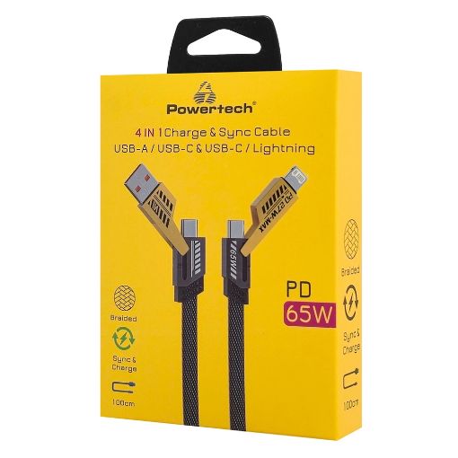 Εικόνα της Καλώδιο Powertech USB-C Male/USB-A Male to USB-C Male/Lightning Male 65W 1m Black PTR-0164