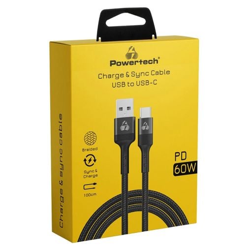 Εικόνα της Καλώδιο Powertech USB-A Male to USB-C Male 60W 1m Black PTR-0128