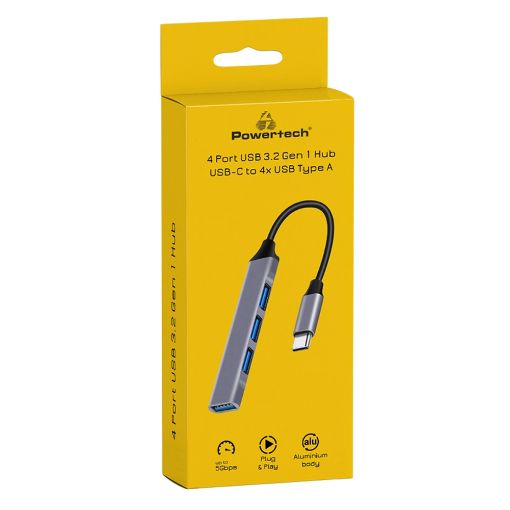 Εικόνα της USB Hub Powertech USB-C to 4 Port USB-A Gray PT-1113