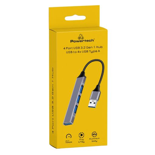 Εικόνα της USB Hub Powertech USB-A to 4 Port USB-A Gray PT-1114