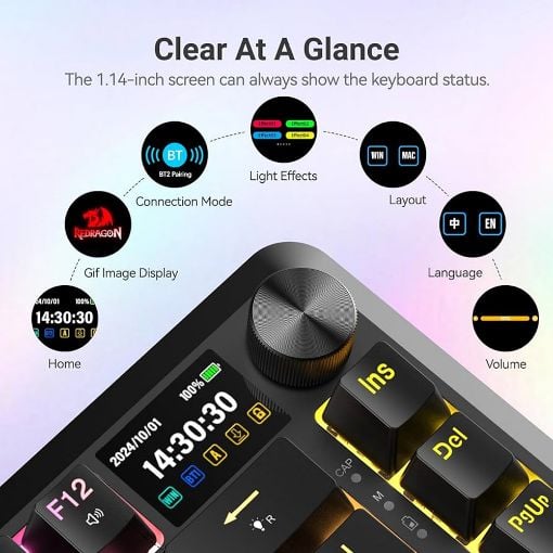 Εικόνα της Πληκτρολόγιο Redragon Flekact K708 Pro 75% Wireless RGB Sunuo Switches (US) Black