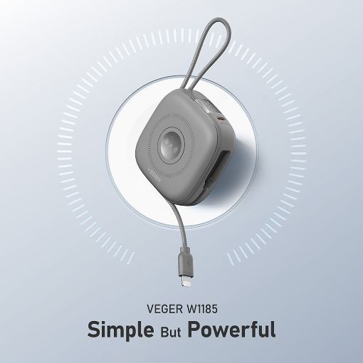 Εικόνα της Power Bank Veger MagCore 3in1 10000mAh με Ασύρματη Φόρτιση & Ενσωματωμένα Καλώδια 15W Grey W1185