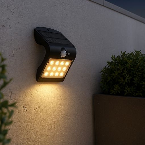 Εικόνα της Ηλιακό Επιτοίχιο Φωτιστικό 123LED Osaka 3000K IP65 με Αισθητήρα Κίνησης Black