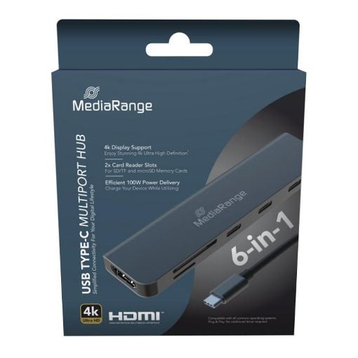 Εικόνα της Docking Station MediaRange USB Type-C 6-in-1 Silver MRCS519
