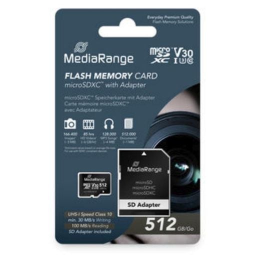Εικόνα της Κάρτα Μνήμης ΜicroSDXC MediaRange 512GB UHS-I/U3 + SD Αdapter MR947