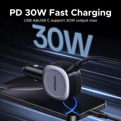Εικόνα της Φορτιστής Αυτοκινήτου Ugreen EC601 USB-C & USB-A 75W με Καλώδιο USB-C Grey 55653