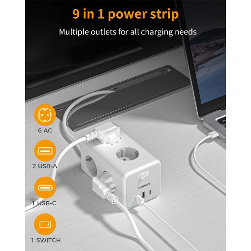 Εικόνα της Πολύπριζο Tessan 6 Θέσεων με 2x USB-A & 1x USB-C TS-306-C