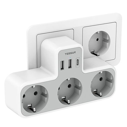 Εικόνα της Tessan Wall Outlet 3 Θέσεων με 2x USB-A & 1x USB-C TS-323-C