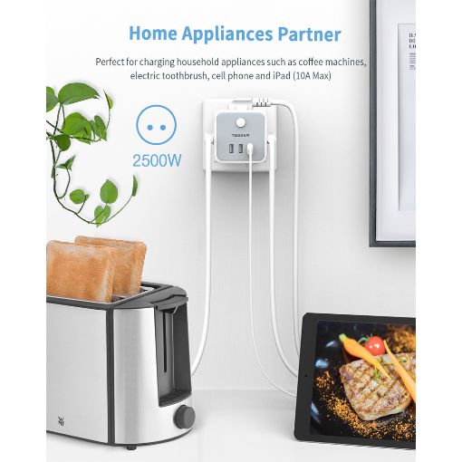 Εικόνα της Tessan Wall Outlet Cube 3 Θέσεων με 2x USB-A & 1x USB-C TS-301-DE-C