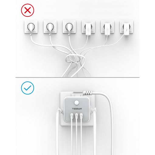 Εικόνα της Tessan Wall Outlet Cube 3 Θέσεων με 2x USB-A & 1x USB-C TS-301-DE-C