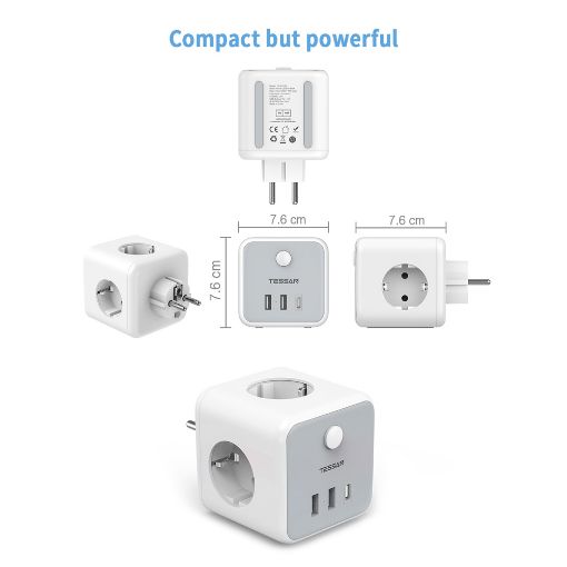 Εικόνα της Tessan Wall Outlet Cube 3 Θέσεων με 2x USB-A & 1x USB-C TS-301-DE-C