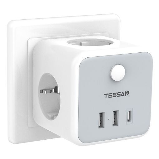 Εικόνα της Tessan Wall Outlet Cube 3 Θέσεων με 2x USB-A & 1x USB-C TS-301-DE-C