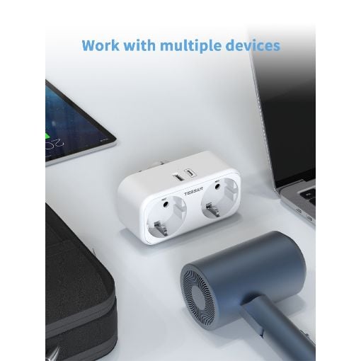 Εικόνα της Πολύπριζο Tessan Τοίχου 2 Θέσεων με 1x USB-A & 1x USB-C TS-WS02DE01