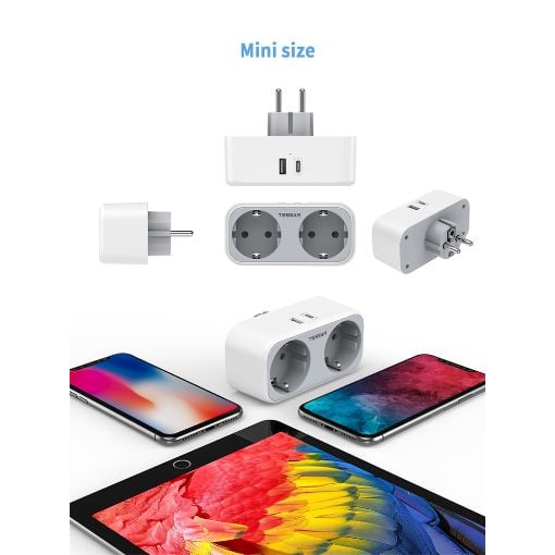 Εικόνα της Πολύπριζο Tessan Τοίχου 2 Θέσεων με 1x USB-A & 1x USB-C TS-WS02DE01