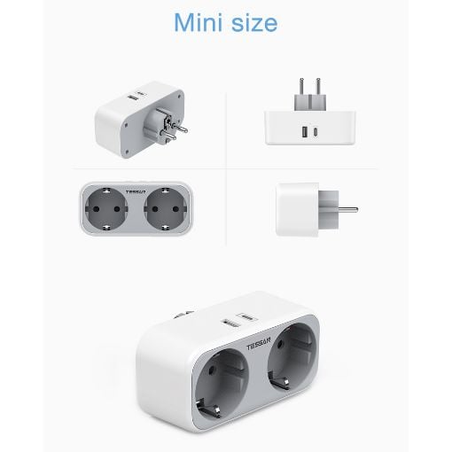 Εικόνα της Πολύπριζο Tessan Τοίχου 2 Θέσεων με 1x USB-A & 1x USB-C TS-WS02DE01