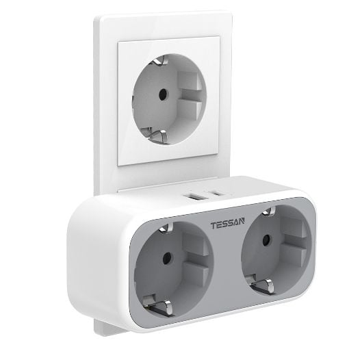Εικόνα της Πολύπριζο Tessan Τοίχου 2 Θέσεων με 1x USB-A & 1x USB-C TS-WS02DE01