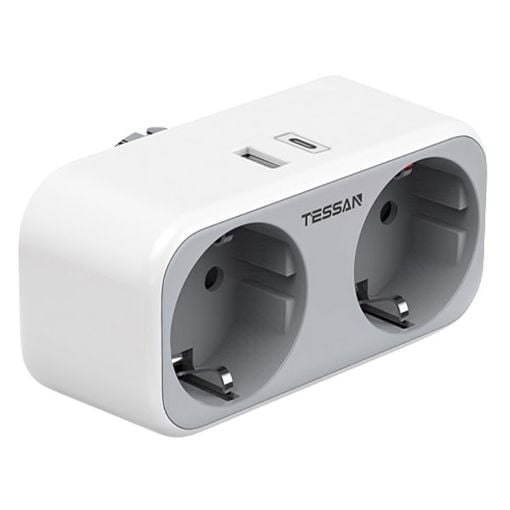 Εικόνα της Πολύπριζο Tessan Τοίχου 2 Θέσεων με 1x USB-A & 1x USB-C TS-WS02DE01