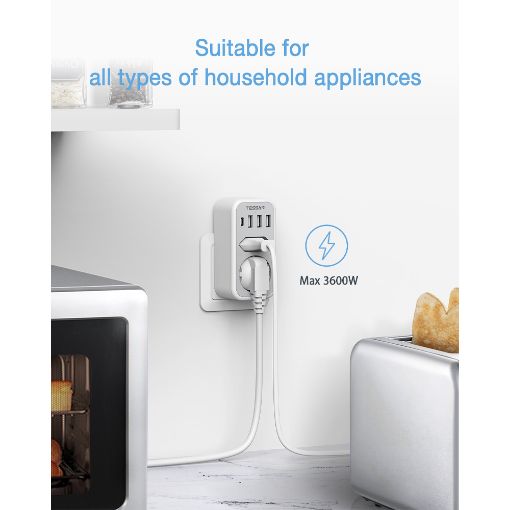 Εικόνα της Tessan Wall Socket 2 Θέσεων με 3x USB-A & 1x USB-C TS-328-DE-C
