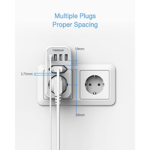 Εικόνα της Tessan Wall Socket 2 Θέσεων με 3x USB-A & 1x USB-C TS-328-DE-C