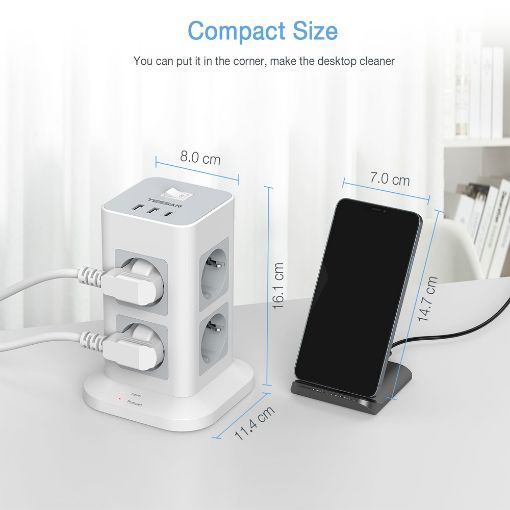 Εικόνα της Πολύπριζο Tessan Tower Surge Protector 8 Θέσεων με 2x USB-A & 1x USB-C TPS03-DE-C