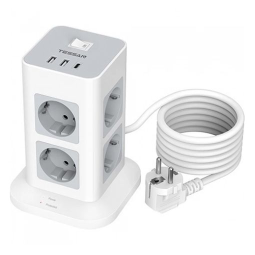Εικόνα της Πολύπριζο Tessan Tower Surge Protector 8 Θέσεων με 2x USB-A & 1x USB-C TPS03-DE-C