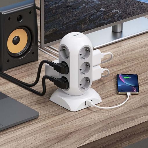 Εικόνα της Πολύπριζο Tessan Tower Surge Protector 12 Θέσεων με 2x USB-A & 1x USB-C TPS02-DE-C