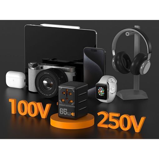 Εικόνα της Φορτιστής Tessan Universal Travel Adapter με 2x USB-A & 2x USB-C 65W Black TS-WTA03