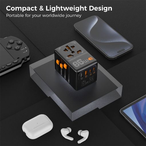 Εικόνα της Φορτιστής Tessan Universal Travel Adapter με 2x USB-A & 2x USB-C 65W Black TS-WTA03