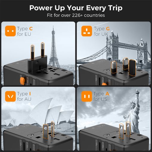 Εικόνα της Φορτιστής Tessan Universal Travel Adapter με 2x USB-A & 2x USB-C 100W Black TS-WTA04
