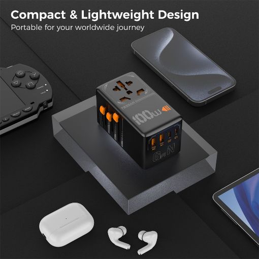 Εικόνα της Φορτιστής Tessan Universal Travel Adapter με 2x USB-A & 2x USB-C 100W Black TS-WTA04