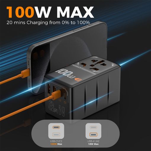 Εικόνα της Φορτιστής Tessan Universal Travel Adapter με 2x USB-A & 2x USB-C 100W Black TS-WTA04