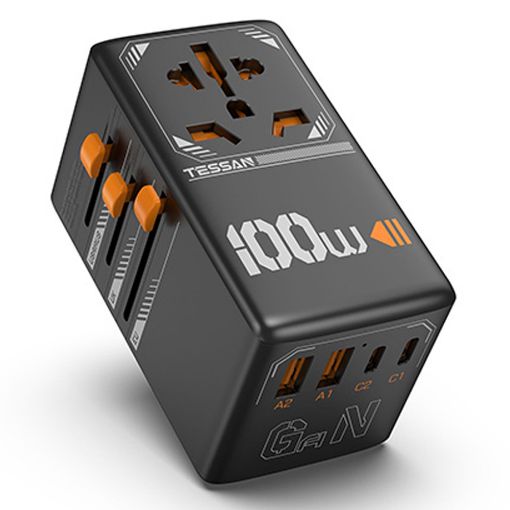 Εικόνα της Φορτιστής Tessan Universal Travel Adapter με 2x USB-A & 2x USB-C 100W Black TS-WTA04