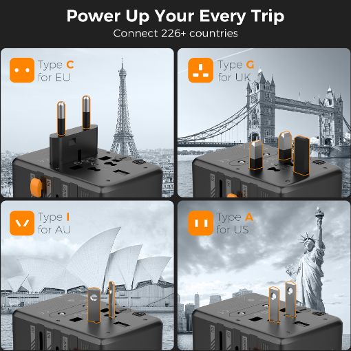 Εικόνα της Φορτιστής Tessan Universal Travel Adapter με 2x USB-A & 1x USB-C 15W Black TS-WTA01