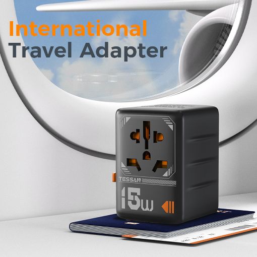 Εικόνα της Φορτιστής Tessan Universal Travel Adapter με 2x USB-A & 1x USB-C 15W Black TS-WTA01