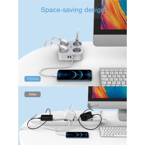 Εικόνα της Πολύπριζο Tessan 4 Θέσεων με 2x USB-A & 1x USB-C TS-302-C