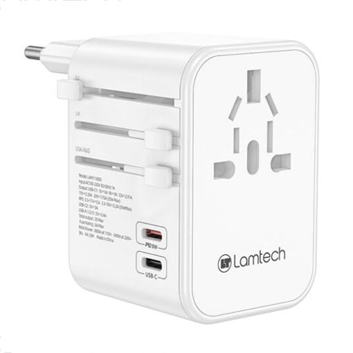 Εικόνα της Φορτιστής Lamtech Universal Travel Adapter με 3x USB-A & 2x USB-C 35W White LAM113850