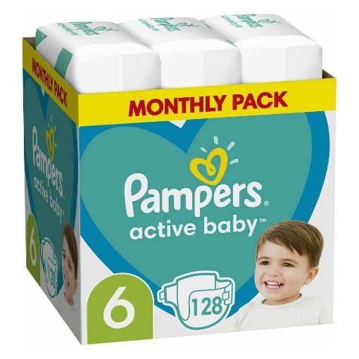 Εικόνα της Πάνες με Αυτοκόλλητο Pampers Active Baby No.6 (13-18Kg) Monthly Pack 128τμχ